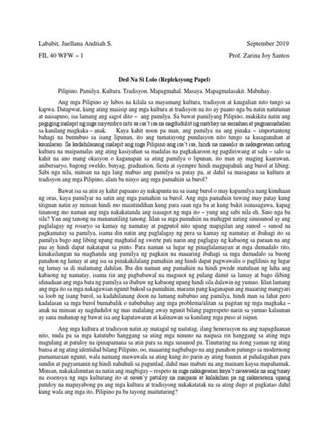 (DOCX) Reflection on Ded Na Si Lolo .